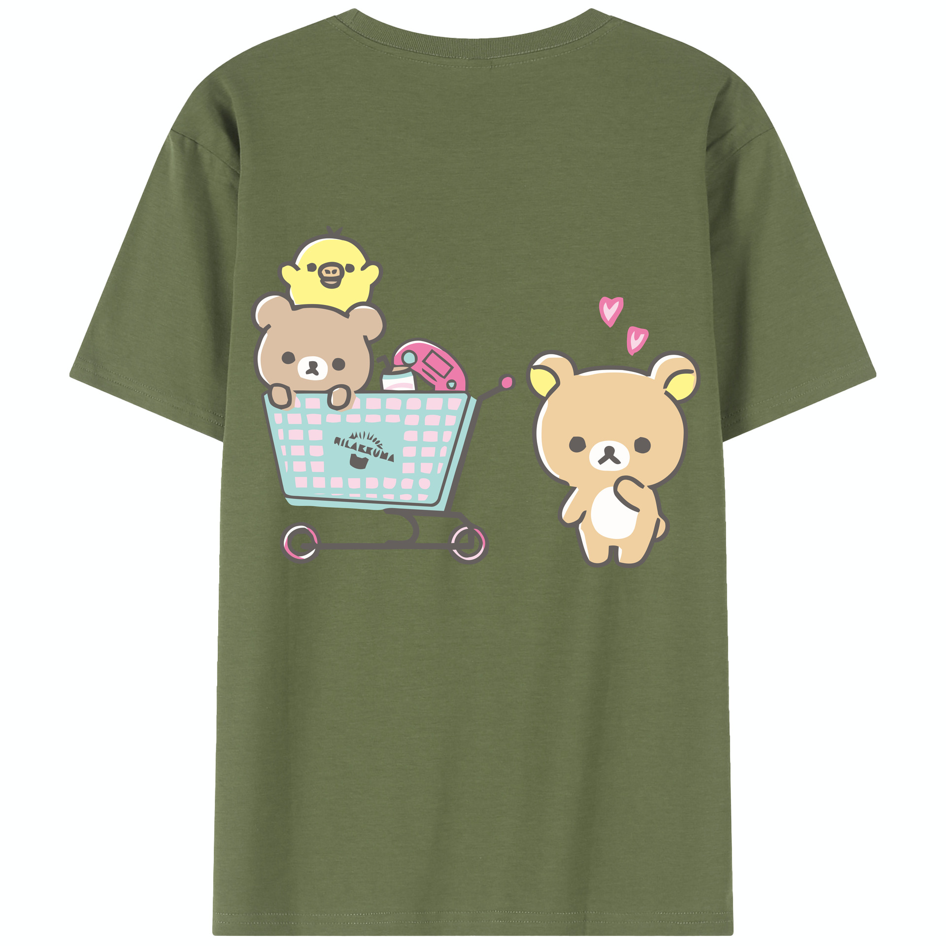 （画像用） リラックマ リラックマ キイロイトリ Rilakkuma Korilakkuma Kiiroitori 綿100％半袖Tシャツ（背面プリント）